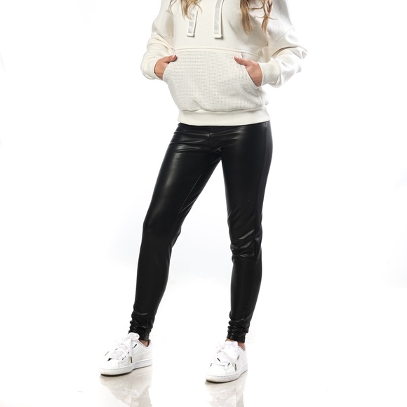 New High Rise Eco Leather Leggings,Turkish Leather Pants, Rhinestone Leggings - Picture 5 of 10